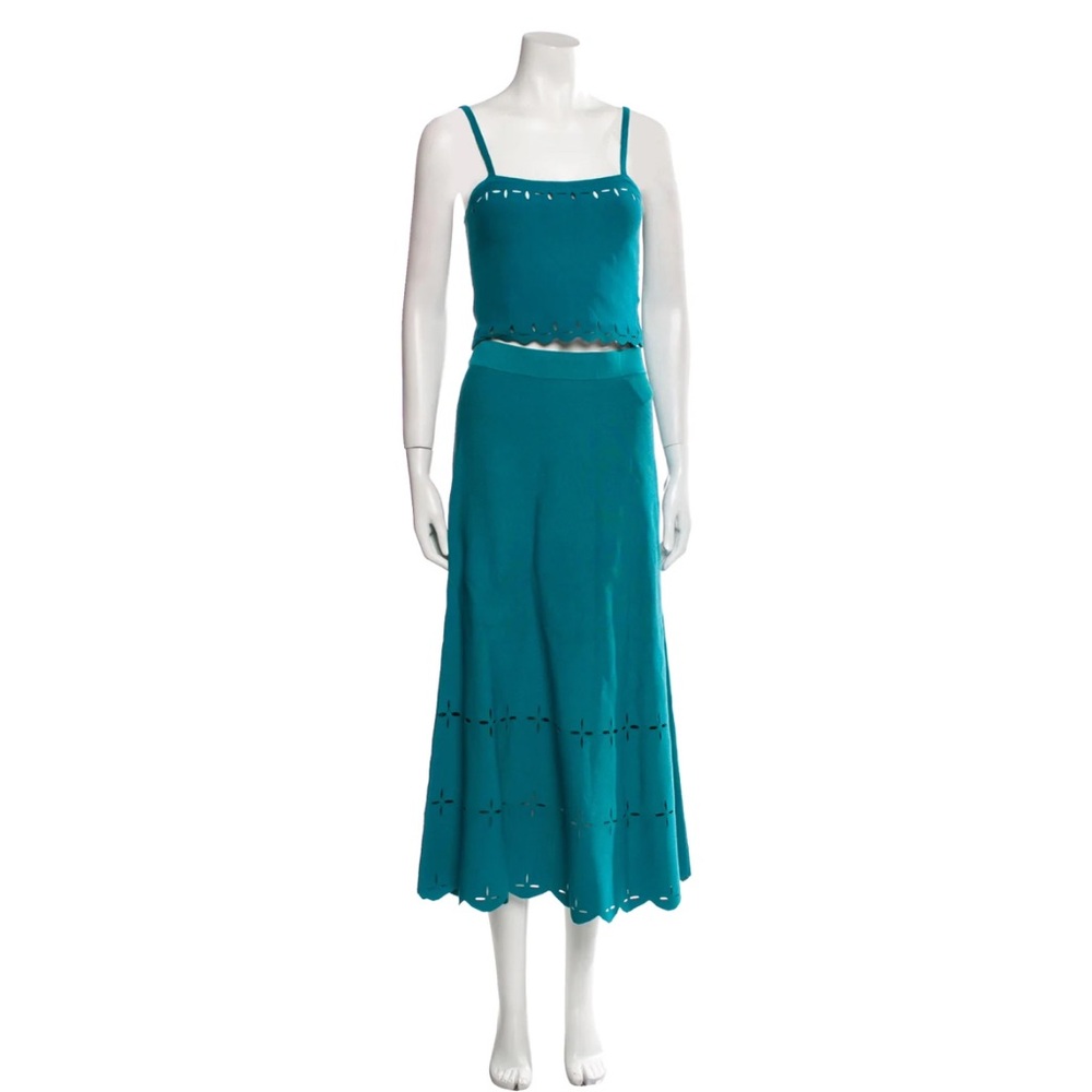 Sandro Paris Two Piece Set - Chic Teal A-Line Skirt with Cutout Details